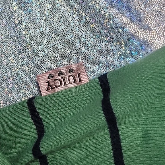Y2k Vintage Juicy Couture Button Up Tshirt Cardigan Green & Navy Striped SZ:M - Picture 7 of 11
